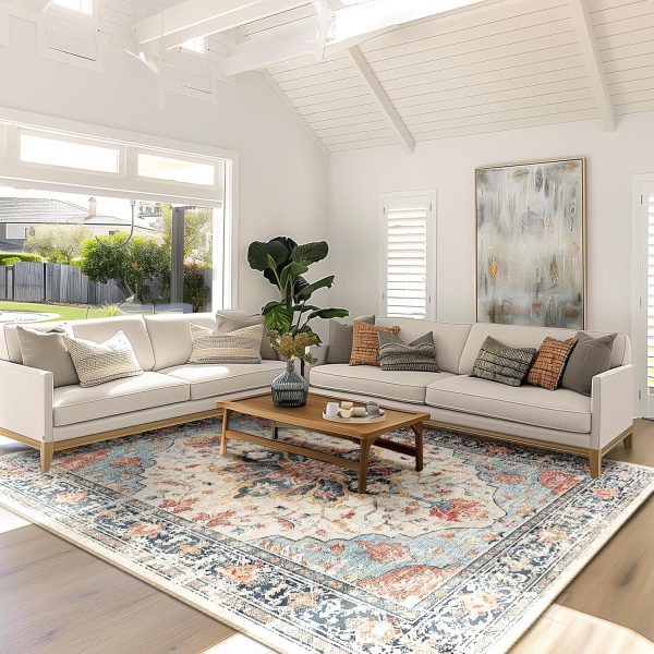 5x7 Area Rugs 5x7, Washable Rug, Non-Slip, Rugs for Living Room, Kitchen Rugs, Rugs for Bedroom Entryway Rug, Vintage Rugs Boho Floral Medallion, Low Pile, Soft, Beige Dark Blue Navy Red - Image 9