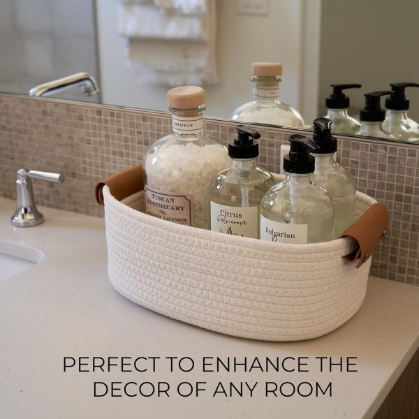 Beautiful Storage Basket Set of 5 - Sturdy Cotton Rope Baskets for Shelves Are Perfect for Organizing Your Home - Quality Storage Bins Easily Fit With Any Bathroom, Nursery or Bedroom Decor - Image 2