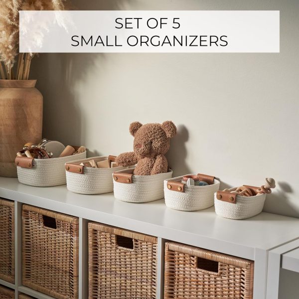 Beautiful Storage Basket Set of 5 - Sturdy Cotton Rope Baskets for Shelves Are Perfect for Organizing Your Home - Quality Storage Bins Easily Fit With Any Bathroom, Nursery or Bedroom Decor - Image 3