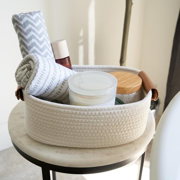 Beautiful Storage Basket Set of 5 - Sturdy Cotton Rope Baskets for Shelves Are Perfect for Organizing Your Home - Quality Storage Bins Easily Fit With Any Bathroom, Nursery or Bedroom Decor - Image 6
