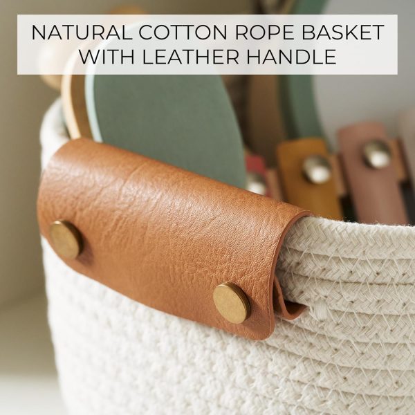 Beautiful Storage Basket Set of 5 - Sturdy Cotton Rope Baskets for Shelves Are Perfect for Organizing Your Home - Quality Storage Bins Easily Fit With Any Bathroom, Nursery or Bedroom Decor - Image 7