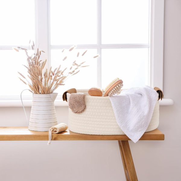 Beautiful Storage Basket Set of 5 - Sturdy Cotton Rope Baskets for Shelves Are Perfect for Organizing Your Home - Quality Storage Bins Easily Fit With Any Bathroom, Nursery or Bedroom Decor - Image 8