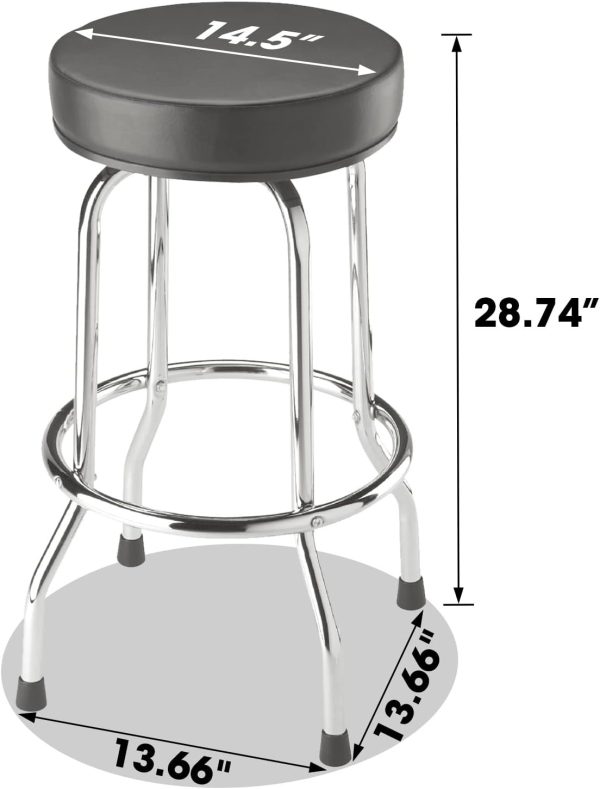 BIG RED Torin Swivel Bar Stool: Padded Garage/Shop Seat with Chrome Plated Legs, Black, 28.74" Tall, 18.5" Diameter - Image 3
