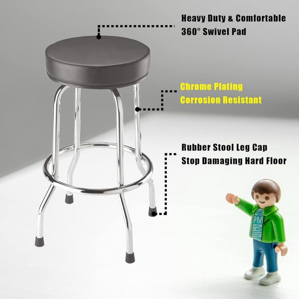 BIG RED Torin Swivel Bar Stool: Padded Garage/Shop Seat with Chrome Plated Legs, Black, 28.74" Tall, 18.5" Diameter - Image 4