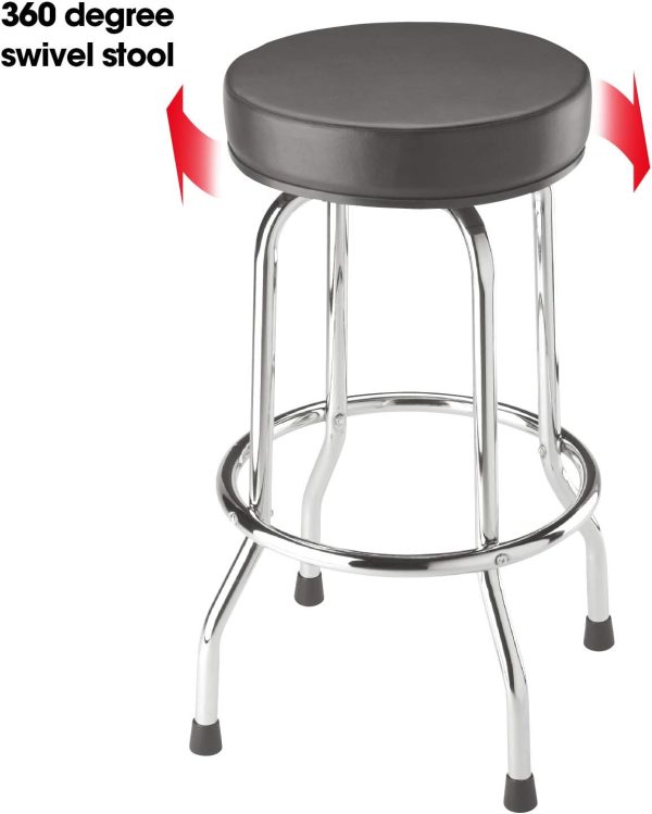 BIG RED Torin Swivel Bar Stool: Padded Garage/Shop Seat with Chrome Plated Legs, Black, 28.74" Tall, 18.5" Diameter - Image 6