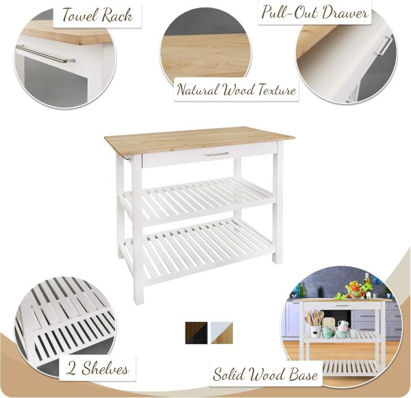 Casual Home Kitchen Island with Solid American Hardwood Top, Natural/White, 40" W (373-91) - Image 4