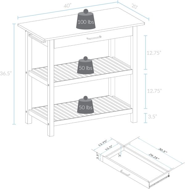 Casual Home Kitchen Island with Solid American Hardwood Top, Natural/White, 40" W (373-91) - Image 5