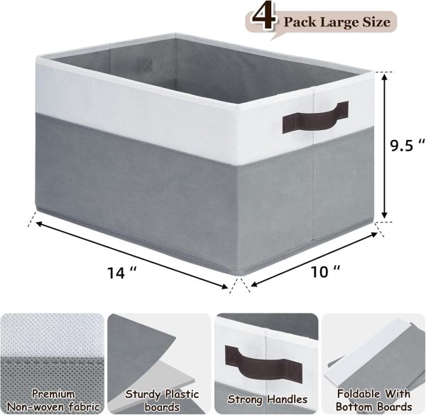 Criusia 4 Pack Large Storage Baskets for Shelves | Fabric Closet Organizers and Storage Bins with Handles Home Organization | Decorative Collapsible Baskets for Organizing Clothes Toy Nursery 14"x10" - Image 2