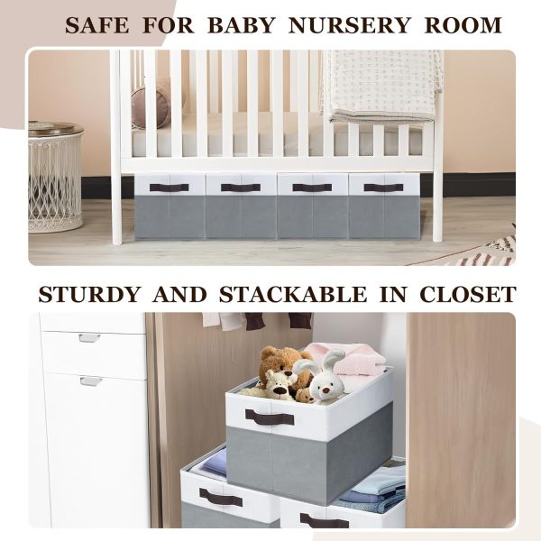 Criusia 4 Pack Large Storage Baskets for Shelves | Fabric Closet Organizers and Storage Bins with Handles Home Organization | Decorative Collapsible Baskets for Organizing Clothes Toy Nursery 14"x10" - Image 4