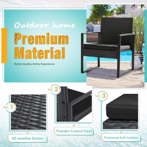 Flamaker 3 Pieces Patio Set Outdoor Wicker Furniture Sets Modern Rattan Chair Conversation Sets with Coffee Table for Yard and Bistro (Black) - Image 3