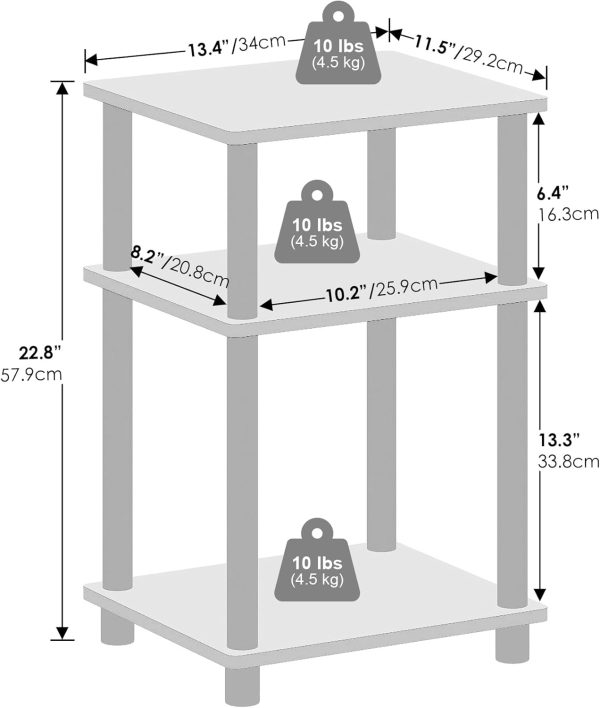 Furinno Just 3-Tier Turn-N-Tube Open Storage Nightstand, 1-Pack, Plastic Poles, Americano/Black - Image 2