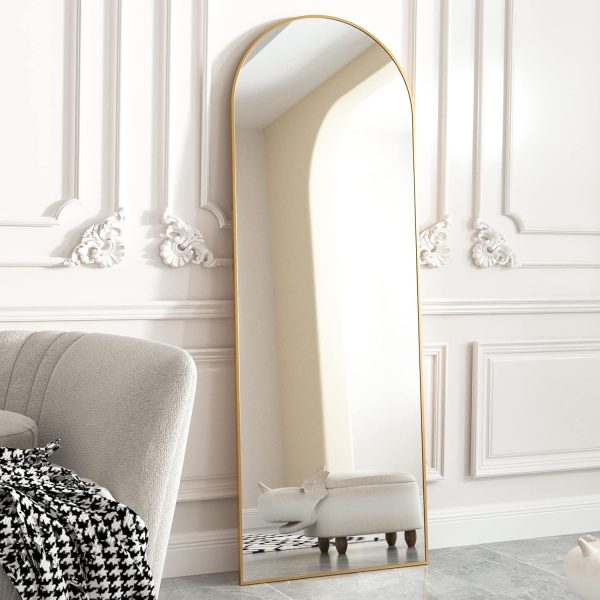 HARRITPURE 64"x21" Arched Full Length Mirror Free Standing Leaning Mirror Hanging Mounted Mirror Aluminum Frame Modern Simple Home Decor for Living Room Bedroom Cloakroom, Gold - Image 2