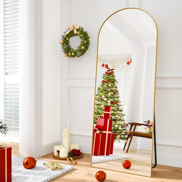 HARRITPURE 64"x21" Arched Full Length Mirror Free Standing Leaning Mirror Hanging Mounted Mirror Aluminum Frame Modern Simple Home Decor for Living Room Bedroom Cloakroom, Gold - Image 3