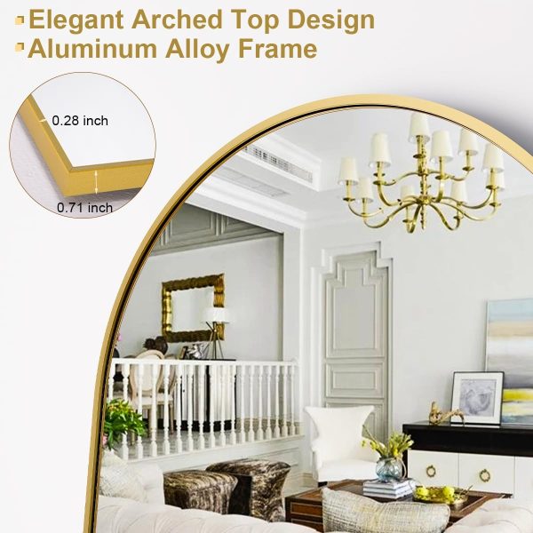 HARRITPURE 64"x21" Arched Full Length Mirror Free Standing Leaning Mirror Hanging Mounted Mirror Aluminum Frame Modern Simple Home Decor for Living Room Bedroom Cloakroom, Gold - Image 4