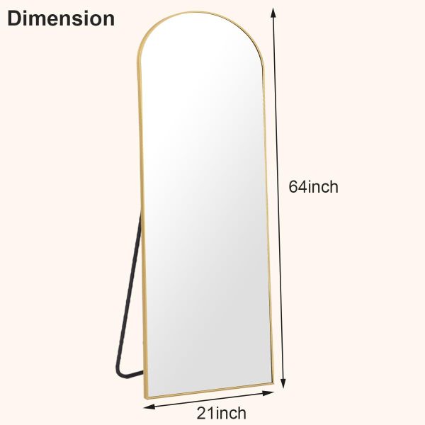 HARRITPURE 64"x21" Arched Full Length Mirror Free Standing Leaning Mirror Hanging Mounted Mirror Aluminum Frame Modern Simple Home Decor for Living Room Bedroom Cloakroom, Gold - Image 6