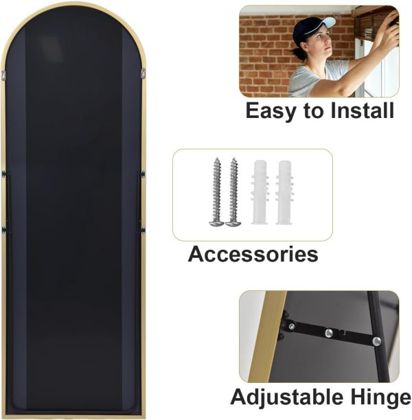 HARRITPURE 64"x21" Arched Full Length Mirror Free Standing Leaning Mirror Hanging Mounted Mirror Aluminum Frame Modern Simple Home Decor for Living Room Bedroom Cloakroom, Gold - Image 7