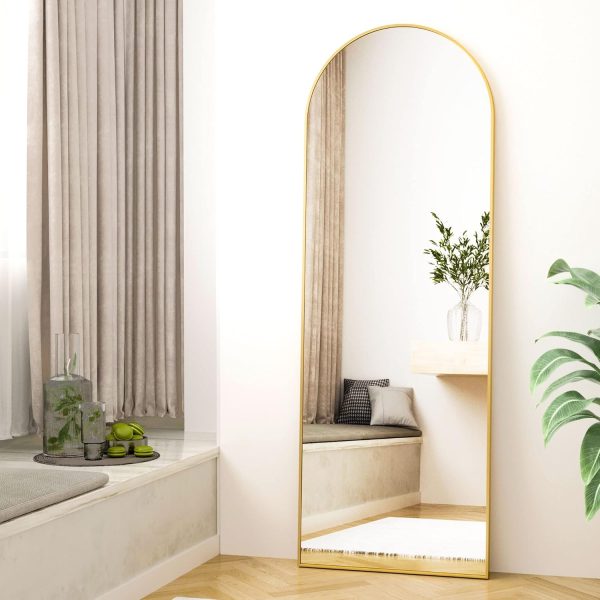 HARRITPURE 64"x21" Arched Full Length Mirror Free Standing Leaning Mirror Hanging Mounted Mirror Aluminum Frame Modern Simple Home Decor for Living Room Bedroom Cloakroom, Gold - Image 8