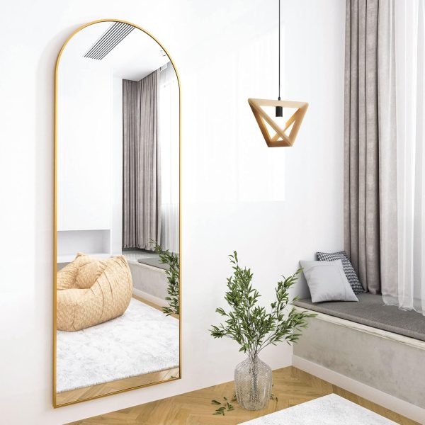 HARRITPURE 64"x21" Arched Full Length Mirror Free Standing Leaning Mirror Hanging Mounted Mirror Aluminum Frame Modern Simple Home Decor for Living Room Bedroom Cloakroom, Gold - Image 9