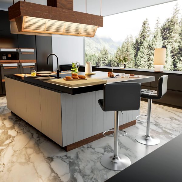 Homall Bar Stools Modern PU Leather Adjustable Swivel Barstools, Armless Hydraulic Kitchen Counter Bar Stool Extra Height Square Island Barstool with Back Set of 2 (Leather, Black) - Image 2