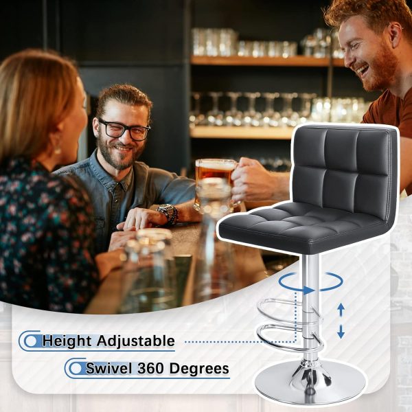 Homall Bar Stools Modern PU Leather Adjustable Swivel Barstools, Armless Hydraulic Kitchen Counter Bar Stool Extra Height Square Island Barstool with Back Set of 2 (Leather, Black) - Image 6