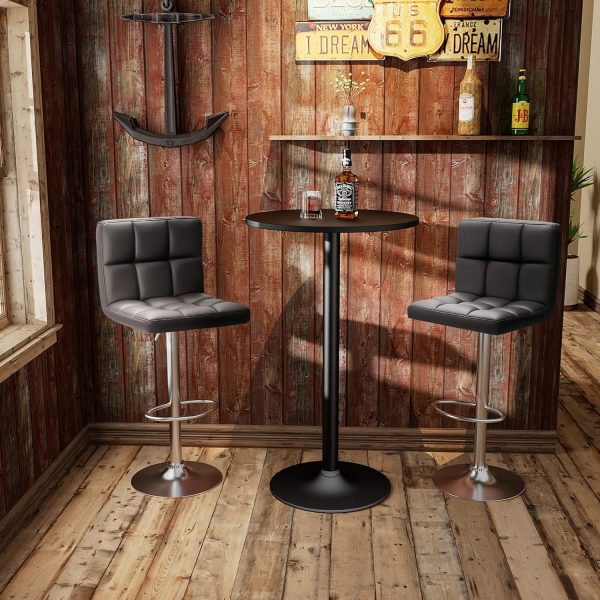 Homall Bar Stools Modern PU Leather Adjustable Swivel Barstools, Armless Hydraulic Kitchen Counter Bar Stool Extra Height Square Island Barstool with Back Set of 2 (Leather, Black) - Image 7