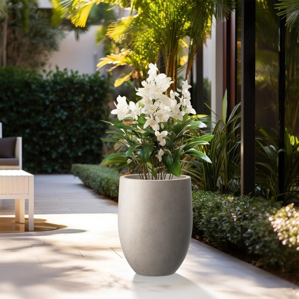 Kante 21.7" H Weathered Concrete Tall Planter, Large Outdoor Indoor Decorative Pot with Drainage Hole and Rubber Plug, Modern Round Style for Home and Garden - Image 3