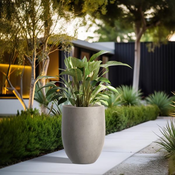 Kante 21.7" H Weathered Concrete Tall Planter, Large Outdoor Indoor Decorative Pot with Drainage Hole and Rubber Plug, Modern Round Style for Home and Garden - Image 5