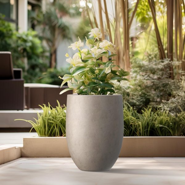 Kante 21.7" H Weathered Concrete Tall Planter, Large Outdoor Indoor Decorative Pot with Drainage Hole and Rubber Plug, Modern Round Style for Home and Garden - Image 6