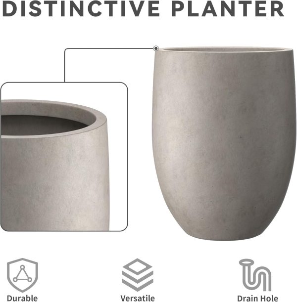 Kante 21.7" H Weathered Concrete Tall Planter, Large Outdoor Indoor Decorative Pot with Drainage Hole and Rubber Plug, Modern Round Style for Home and Garden - Image 7
