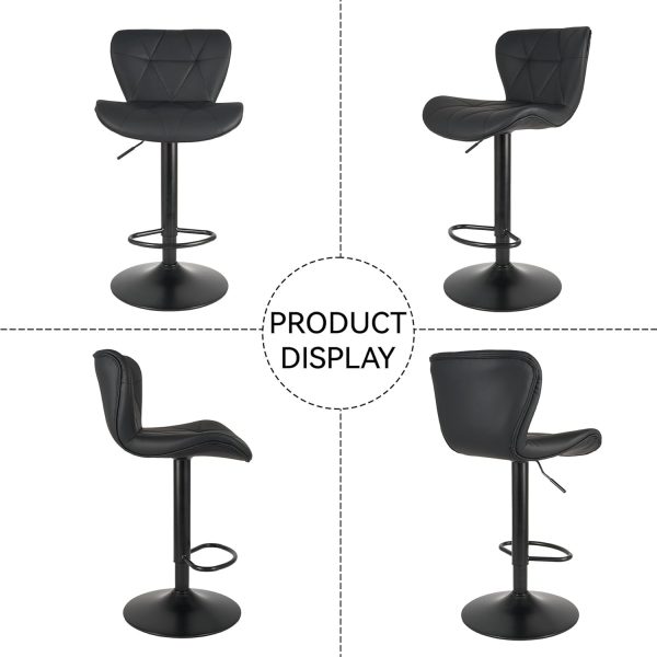 Modern Bar Stool Set of 2, Adjustable Faux Leather Upholstered Swivel Counter Stools, Counter Height Barstools with Back for Kitchen Island, Black - Image 5