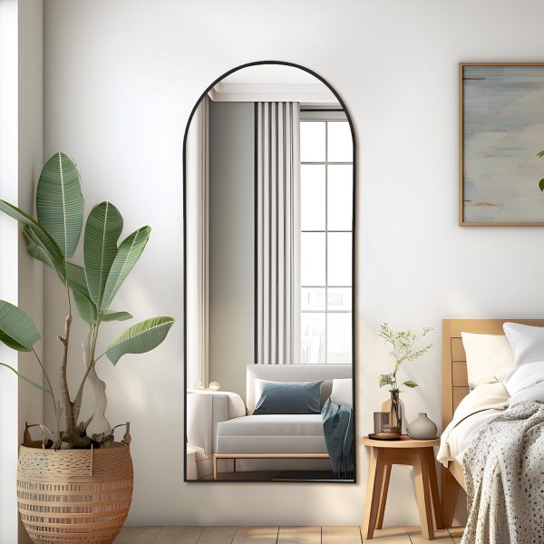 NicBex Arched Full Length Mirror with Stand, 56"x19" Aluminum Alloy Frame Floor Mirror, Black - Free Standing, Leaning Against Wall or Wall-Mounted, for Bedroom Living Room Dressing Room - Image 3