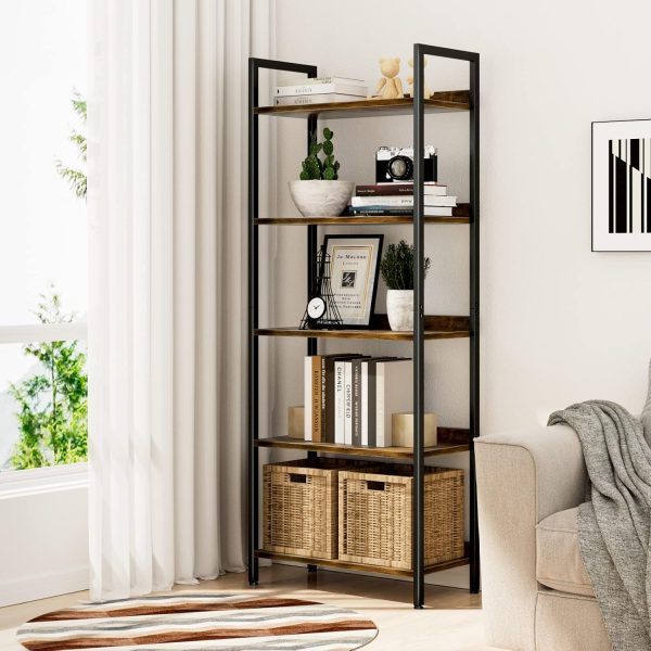 NUMENN Bookshelf, 5 Tier Bookshelves, Home Office Bookcase Shelf Storage Organizer, Free Standing Storage Shelving Unit for Bedroom, Living Room and Home Office, Vintage - Image 2