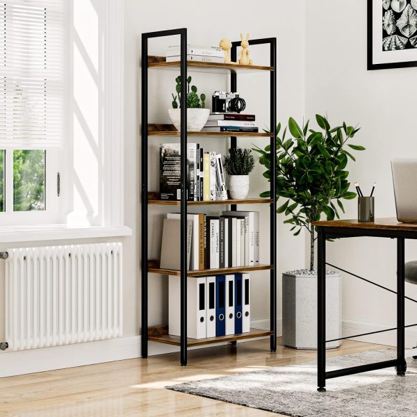 NUMENN Bookshelf, 5 Tier Bookshelves, Home Office Bookcase Shelf Storage Organizer, Free Standing Storage Shelving Unit for Bedroom, Living Room and Home Office, Vintage - Image 4