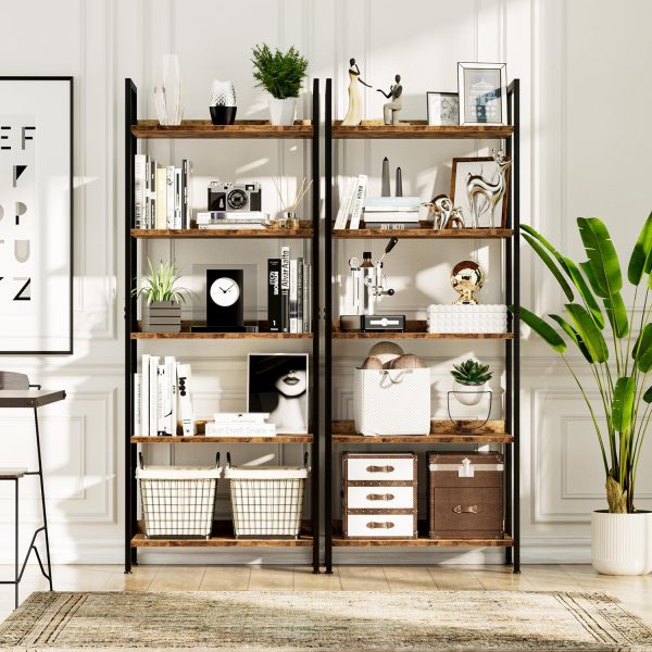 NUMENN Bookshelf, 5 Tier Bookshelves, Home Office Bookcase Shelf Storage Organizer, Free Standing Storage Shelving Unit for Bedroom, Living Room and Home Office, Vintage - Image 5