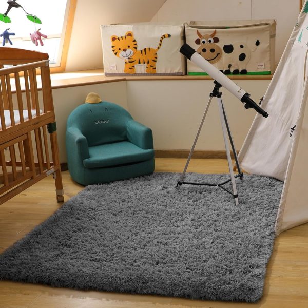 Ophanie Area Rugs for Bedroom Living Room, Grey Fluffy Fuzzy Shag Shaggy Carpet Soft Plush Furry Bedside Rug, Indoor Floor 4x6 Rug for Kids Girls Boys Home Decor Aesthetic, Dorm Nursery Gray - Image 6
