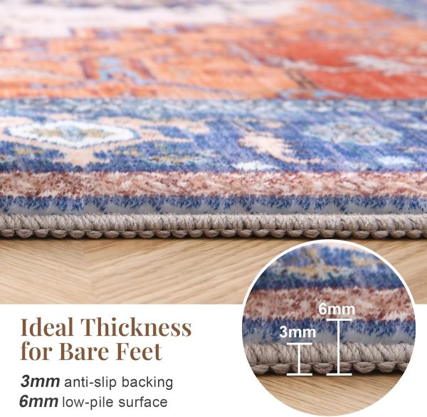 ROCYJULIN 5x7 Area Rugs for Living Room, Low-Pile Faux Wool 5 x 7 Rug for Bedroom, Non-Slip Indoor Carpet for High Traffic Areas, Blue and Orange - Image 2