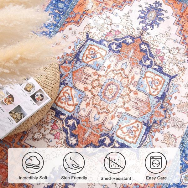 ROCYJULIN 5x7 Area Rugs for Living Room, Low-Pile Faux Wool 5 x 7 Rug for Bedroom, Non-Slip Indoor Carpet for High Traffic Areas, Blue and Orange - Image 4