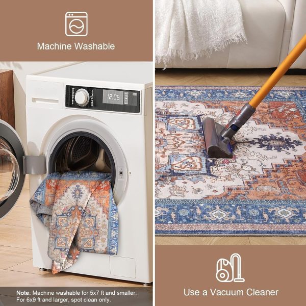ROCYJULIN 5x7 Area Rugs for Living Room, Low-Pile Faux Wool 5 x 7 Rug for Bedroom, Non-Slip Indoor Carpet for High Traffic Areas, Blue and Orange - Image 6