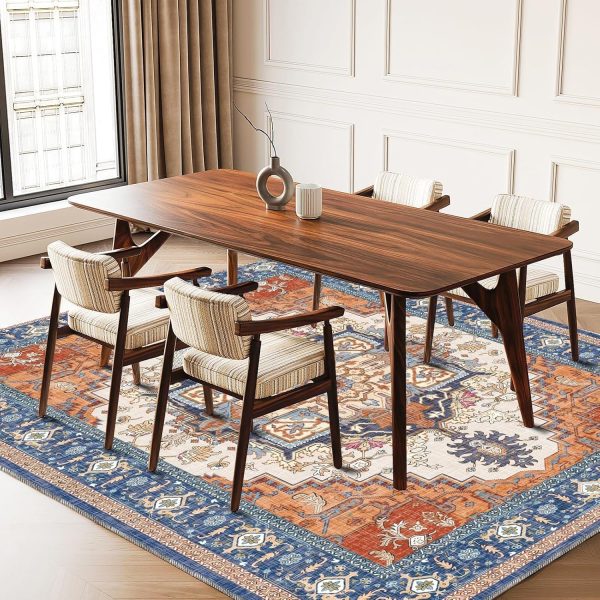 ROCYJULIN 5x7 Area Rugs for Living Room, Low-Pile Faux Wool 5 x 7 Rug for Bedroom, Non-Slip Indoor Carpet for High Traffic Areas, Blue and Orange - Image 7