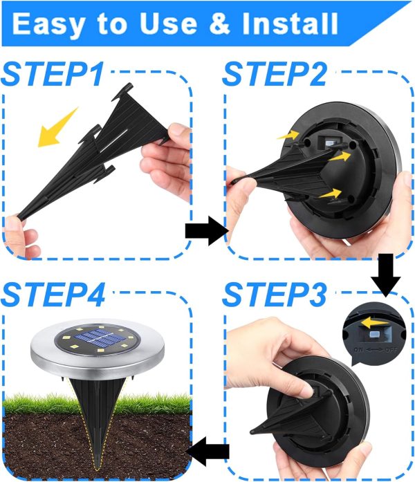 Solar Ground Lights, Waterproof Solar Garden Lights, Upgraded Outdoor Garden Waterproof Bright in-Ground Lights, Landscape Lights for Pathway,Yard,Deck,Lawn,Patio,Walkway (12 Pack Warm Light) - Image 5