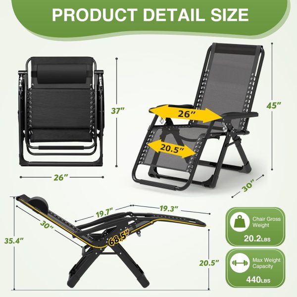 Suteck Zero Gravity Chair, Reclining Camping Lounge Chair w/Removable Cushion, Upgraded Lock and Cup Holder, Reclining Patio Chairs Folding Recliner for Indoor and Outdoor - Image 8