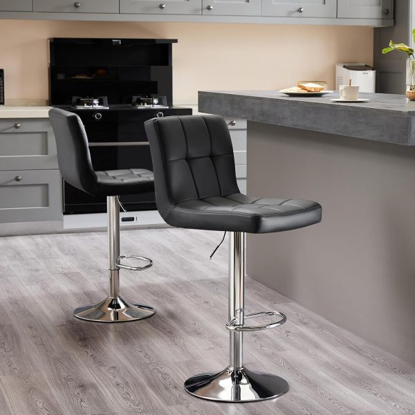 Sweetcrispy Bar Stools Set of 4, PU Leather Adjustable Swivel Barstools, Armless Hydraulic Kitchen Counter Height Bar Stools, Thickened Seat Cushion Square Island Barstools with Back, Black - Image 6