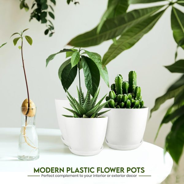 Utopia Home - Plant Pots with Drainage - 7/6.6/6/5.3/4.8 Inches Home Decor Flower Pots for Indoor Planter - Pack of 5 Plastic Planters, Cactus, Succulents Pot - White - Image 5