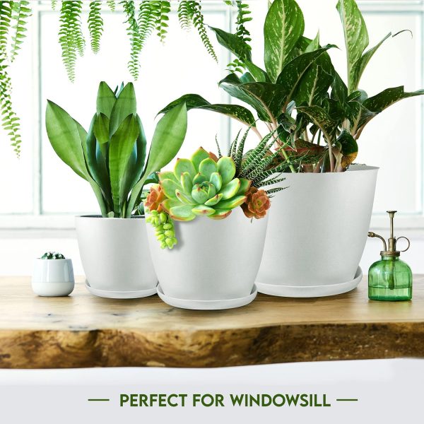 Utopia Home - Plant Pots with Drainage - 7/6.6/6/5.3/4.8 Inches Home Decor Flower Pots for Indoor Planter - Pack of 5 Plastic Planters, Cactus, Succulents Pot - White - Image 6