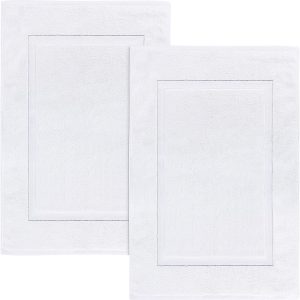 Utopia Towels Cotton Banded Rug Bath Mats, [Not a Bathroom Rug] 21x34 Inches, 100% Ring Spun Cotton - Highly Absorbent and Machine Washable Shower Bathroom Floor Towel, White, 2 Pack