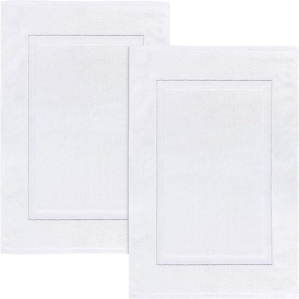 Utopia Towels Cotton Banded Rug Bath Mats, [Not a Bathroom Rug] 21x34 Inches, 100% Ring Spun Cotton - Highly Absorbent and Machine Washable Shower Bathroom Floor Towel, White, 2 Pack