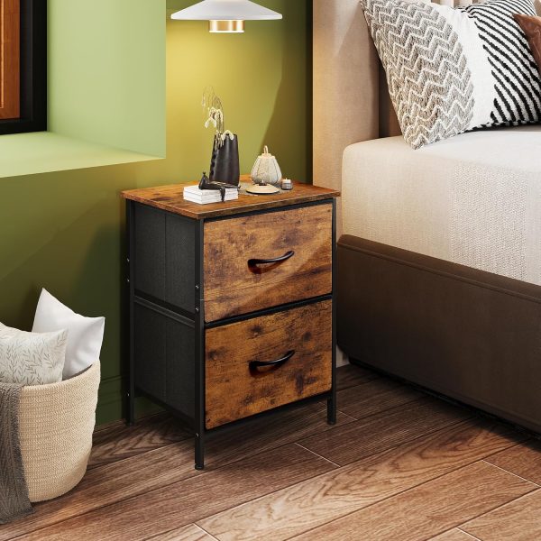 WLIVE Nightstand, Small 2 Drawer Dresser, Bedside Furniture, Night Stand, End Table with Fabric Bins for Bedroom, Closet, Dorm, Rustic Brown Wood Grain Print - Image 2