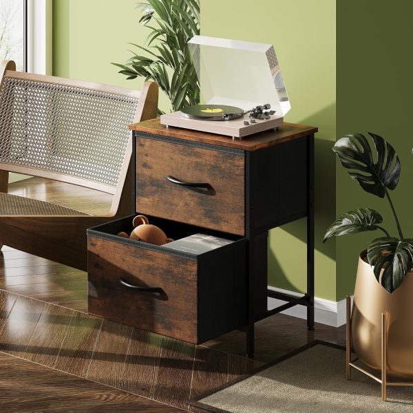 WLIVE Nightstand, Small 2 Drawer Dresser, Bedside Furniture, Night Stand, End Table with Fabric Bins for Bedroom, Closet, Dorm, Rustic Brown Wood Grain Print - Image 4