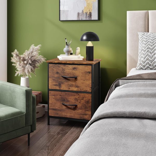 WLIVE Nightstand, Small 2 Drawer Dresser, Bedside Furniture, Night Stand, End Table with Fabric Bins for Bedroom, Closet, Dorm, Rustic Brown Wood Grain Print - Image 8