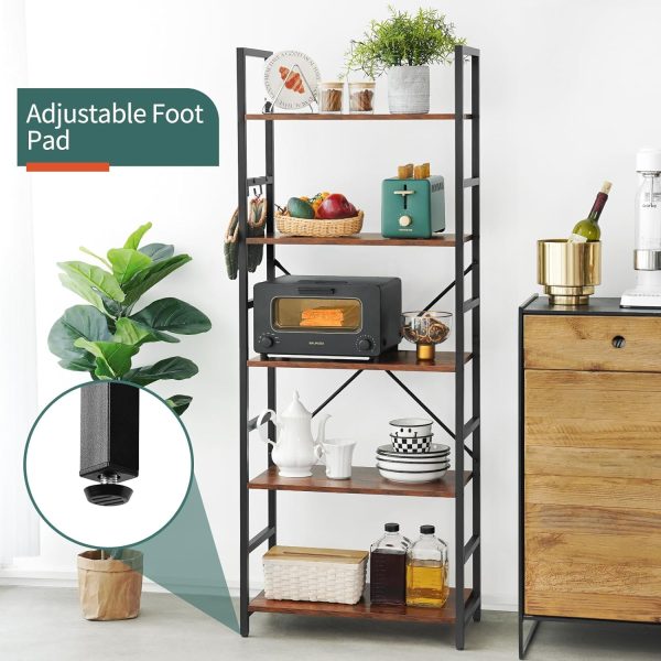 Yoobure 5 Tier Bookshelf - Tall Book Shelf Modern Bookcase for CDs/Movies/Books, Rustic Book Case Industrial Bookshelves Book Storage Organizer for Bedroom Home Office Living Room Brown - Image 5